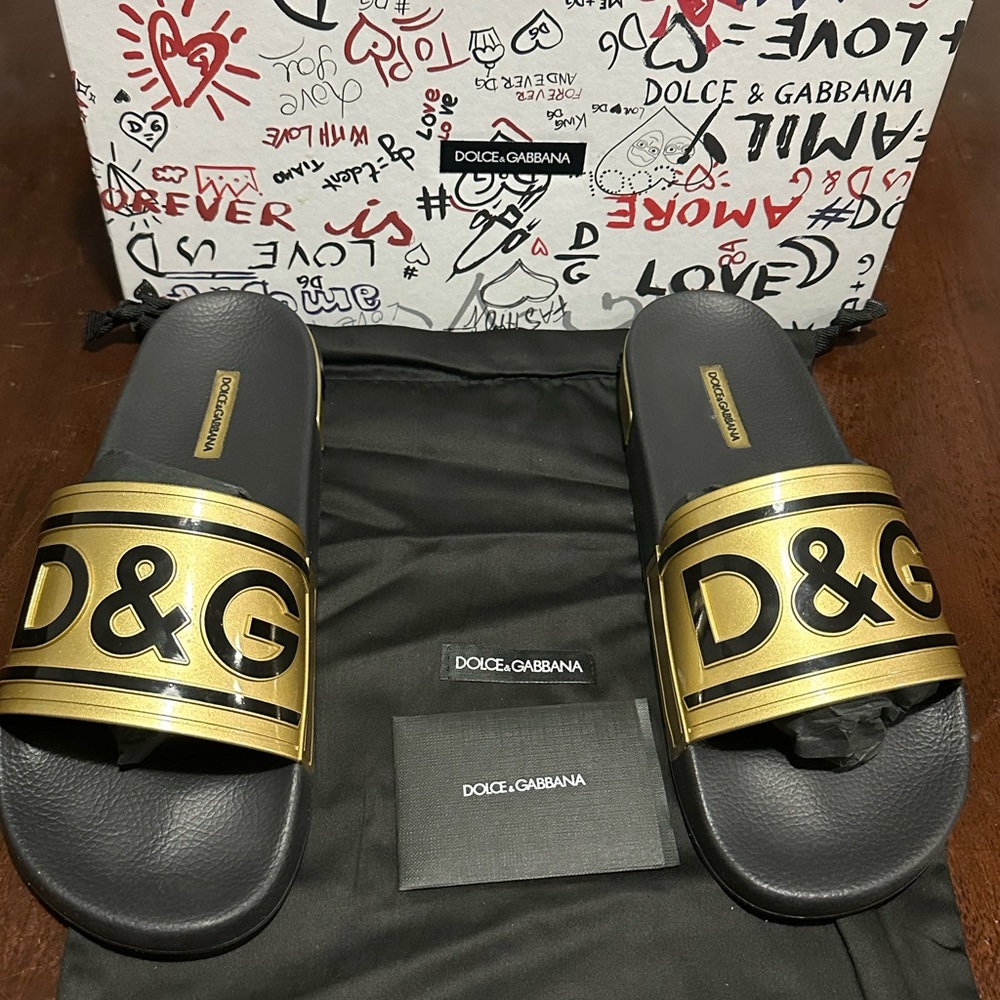 New Dolce & Gabbana Men's Sandals Size 42 Slider Gold